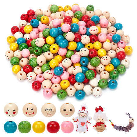  225Pcs 9 Styles Printed Wood European Beads WOOD-NB0002-60-1