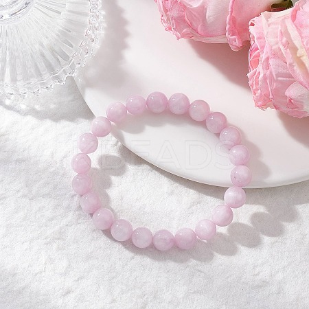 Round Natural Kunzite Beads Stretch Bracelets for Women BJEW-JB12235-1
