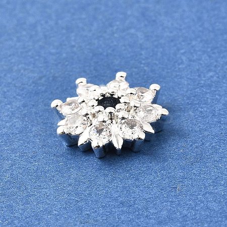 Flower Brass Clear Cubic Zirconia Bead Caps KK-V008-08A-S-1