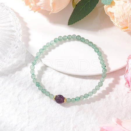 Natural Green Aventurine & Amethyst Round Beaded Stretch Bracelets for Women BJEW-JB11928-02-1
