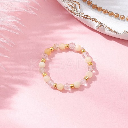 Natural Rutilated Quartz Beaded Stretch Rings RJEW-JR00867-05-1