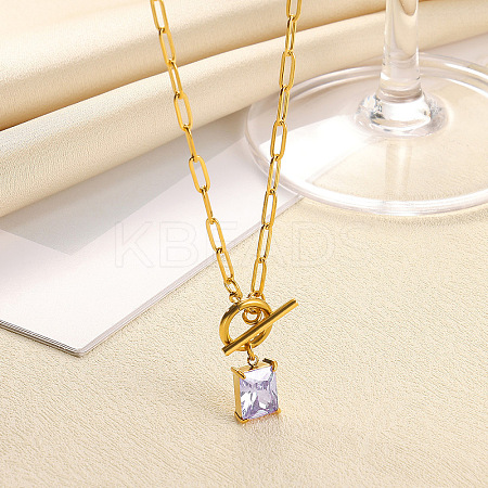 304 Stainless Steel Pave Cubic Zirconia Square Birth Stone Pendant OT Necklaces FS-WGEE56A-04-1