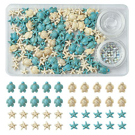 DIY Synthetic Turquoise Turtle & Starfish Stretch Bracelet Making Kits DIY-FS0005-60-1