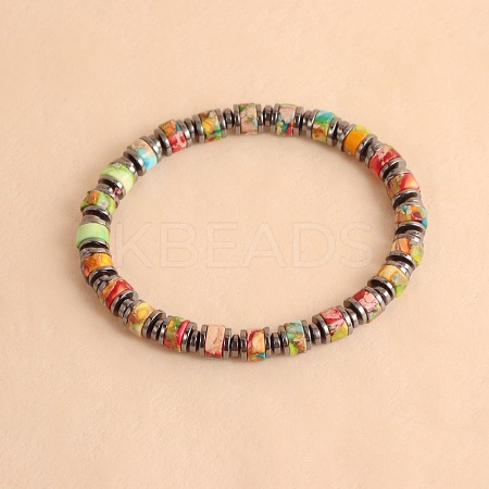 Vintage Natural Dyed Imperial Jasper & Synthetic Non-magnetic Hematite Beads Stretch Bracelets for Women Men LS-UH5548-1-1