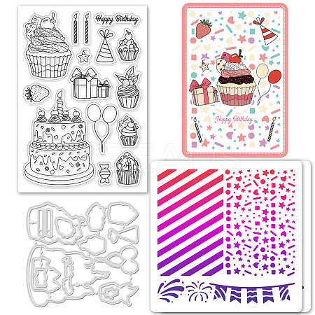1 Set Birthday Cake PET Hollow Out Drawing Painting Stencils DIY-GL0004-111-1