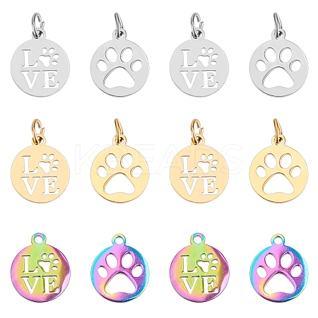 12Pcs 6 Style 201 & 304 Stainless Steel Pendants STAS-DC0001-58-1
