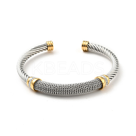 304 Stainless Steel Twist Rope Shape Open Cuff Bangle with Rhinestone for Women LS-BJEW-D449-01GP-01-1