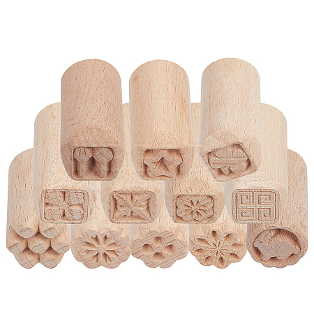 12pcs 12 styles Round Wooden Traditional Chinese Moon Cake Molds AJEW-CA0004-24-1