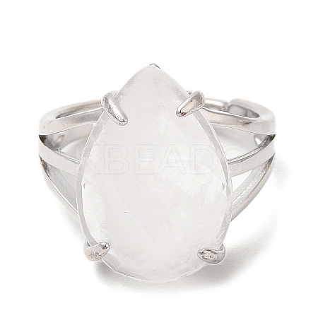 Natural Quartz Crystal Teardrop Adjustable Rings RJEW-K241-03P-11-1