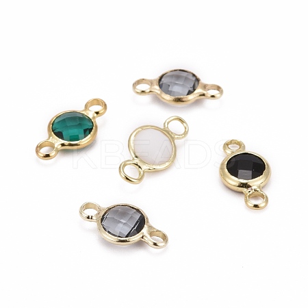 Golden Plated Glass Flat Round Links connectors KK-L094-02-1