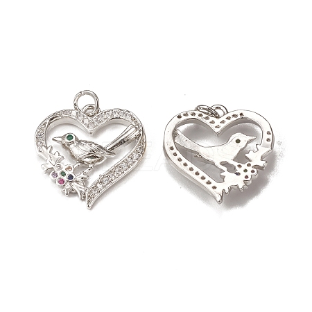 Brass Micro Pave Cubic Zirconia Bird Pendants KK-E068-VB009-1