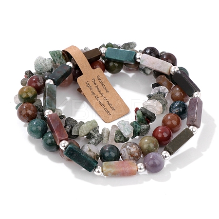 3Pcs Natural Indian Agate Bead Bracelet  Sets for Men PW-WG3CBCD-16-1