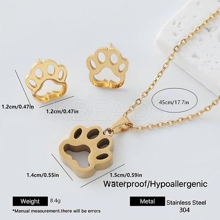 304 Stainless Steel Pendant Necklace & Stud Earrings Set for Women AW2289-2-1