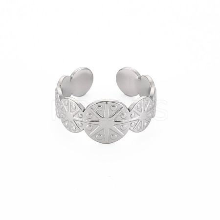 Non-Tarnish 304 Stainless Steel Flat Round with Sun Wrap Open Cuff Ring for Women RJEW-S405-222P-1