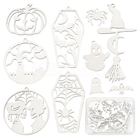 20Pcs 10 Style 201 Stainless Steel Laser Cut Pendants STAS-SC0005-08-1