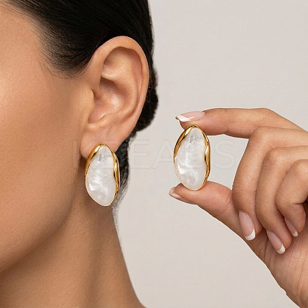 304 Stainless Steel Resin Teardrop Stud Earrings for Women RA7191-2-1