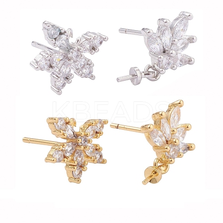 4 Pairs 2 Style Brass Micro Pave Clear Cubic Zirconia Stud Earring Findings KK-ZZ0001-06-1