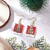 Rectangle with Christmas Tree Glass Seed Bead with 304 Stainless Steel Dangle Earrings EJEW-MZ00535-1
