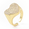 Clear Cubic Zirconia Heart Signet Open Cuff Ring RJEW-I083-13G-1