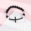 Round Natural Black Agate & Lava Rock & Synthetic Howlite Bead Stretch Bracelets BJEW-F493-04EB-01-1