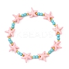 Synthetic Turquoise & Brass Beads Stretch Bracelets for Women BJEW-JB13877-02-3