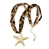 Ocean Alloy Starfish Pendant 2-Strand Leopard Print Polyester Cord Necklaces for Women NJEW-A066-06G-4