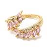 Leaf Brass Micro Pave Cubic Zirconia Open Cuff Rings RJEW-U008-05C-G-2