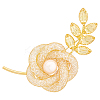 HOBBIESAY 2Pcs Rhinestone Rose Flower with Natural Pearl Beaded Brooch Pin JEWB-HY0001-24-1