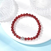 Natural Carnelian(Dyed & Heated) & Brass Round Beaded Stretch Bracelets for Women BJEW-JB12266-02-1