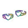 304 Stainless Steel Hollow Heart Cuff Ring RJEW-N038-053-1