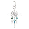 4Pcs Woven Net/Web with Wing Alloy & Synthetic Turquoise Cross Round Pendant Decoration HJEW-JM03055-4