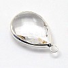 Silver Color Plated Brass Glass Teardrop Pendants GLAA-J017A-S-4