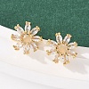 Flower Brass Micro Pave Clear Cubic Zirconia Stud Earrings EJEW-F400-01C-G-1