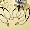 Natural Aquamarine & Lava Rock Beaded Necklace with Brass Charm NJEW-JN03997-8