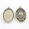 Oval Carved Skull Tibetan Style Alloy Pendant Cabochon Open Back Settings TIBEP-S289-01AS-RS-1