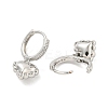 Heart Brass Micro Pave Clear Cubic Zirconia Huggie Hoop Dangle Earrings for Women LS-AJEW-U003-01P-2