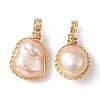 Natural Cultured Freshwater Pearl Copper Wire Wrapped Pendants PALLOY-JF02201-02-1
