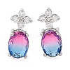 Brass Pave Cubic Zirconia Flower & Oval Stud Earrings for Women EJEW-I304-26P-09-1