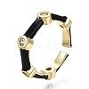 Clear Cubic Zirconia Bamboo Shape Open Cuff Ring with Enamel for Women RJEW-N035-101-4