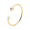 Shell Pearl & Heart with Evil Eye Open Cuff Bangle LS-BJEW-G647-03G-3