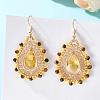 Teardrop Seed Beads & Glass Woven Dangle Earrings EJEW-MZ00682-03-1