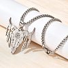 Punk Style 201 Stainless Steel Laser Cut Cattle Head Pendant Box Chain Necklaces for Women Men NJEW-E156-04P-1