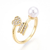 Brass Micro Pave Clear Cubic Zirconia Cuff Rings for Women KK-T074-02G-4