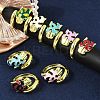 Brass Micro Pave Cubic Zirconia Enamel Cuff Rings for Women RJEW-L113-041G-1