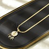 201 Stainless Steel Clear Cubic Zirconia Flat Round Virgin with Feather Pendant Necklaces NJEW-H055-02G-3
