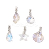 5Pcs Brass and Glass Pendants PALLOY-JF03365-1