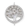Rack Plating Brass Clear Cubic Zirconia Flat Round with Tree Connector Charms KK-A234-032P-1