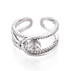 Brass Micro Pave Clear Cubic Zirconia Cuff Ring Settings KK-T076-56P-2