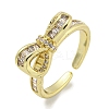 Bowknot Brass Micro Pave Cubic Zirconia Open Cuff Ring for Women RJEW-E296-03G-1