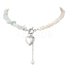 Natural Morganite Chip with Potato Natural Pearl Beaded Necklaces NJEW-JN05894-02-2
